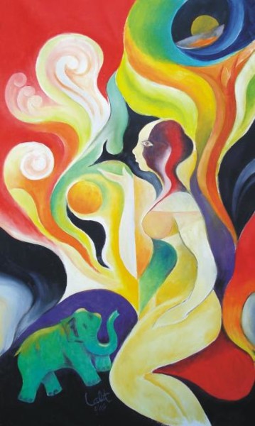 Painting titled "The lonely girl" by Lk, Original Artwork, Oil