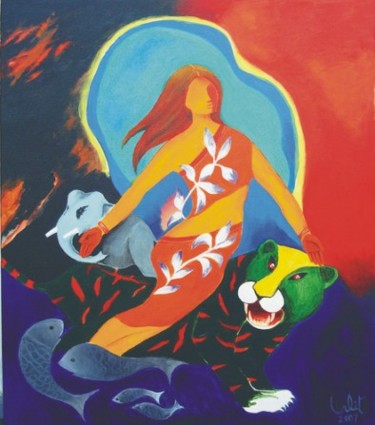 Painting titled "Feminine Power" by Lk, Original Artwork, Oil