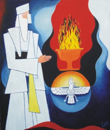 Painting titled "Zoroastrianism" by Lk, Original Artwork, Oil