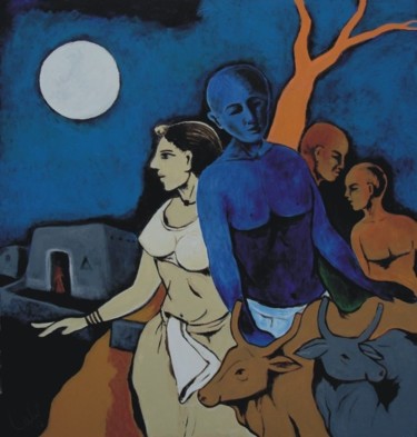 Painting titled "Village Women" by Lk, Original Artwork, Oil