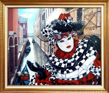 Peinture intitulée "Arlequin à Venise" par Térégia, Œuvre d'art originale