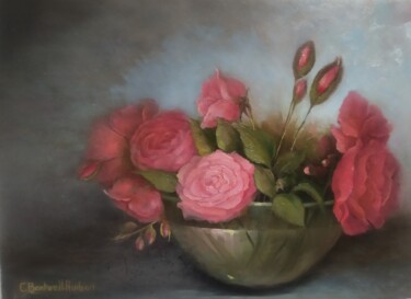 Les roses Peinture intitulée "Les roses" par Catherine Bantwell Huiban, Œuvre d'art originale, Huile Monté sur Châssis en bois