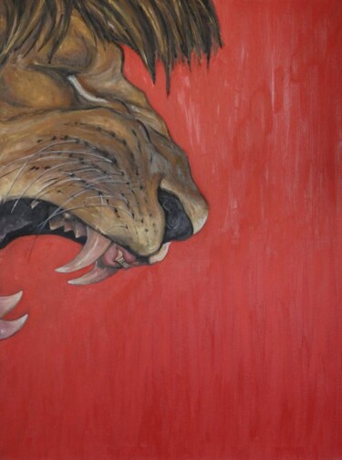 Peinture intitulée "RED LION" par Joe Johnson, Œuvre d'art originale, Huile