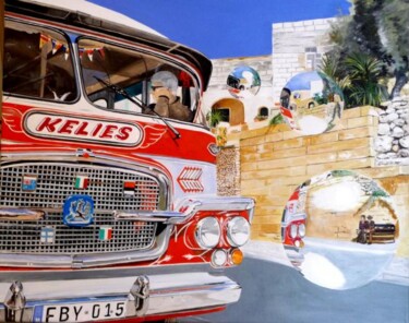 Peinture intitulée "MALTA BUS" par Manu Surreabulliste, Œuvre d'art originale