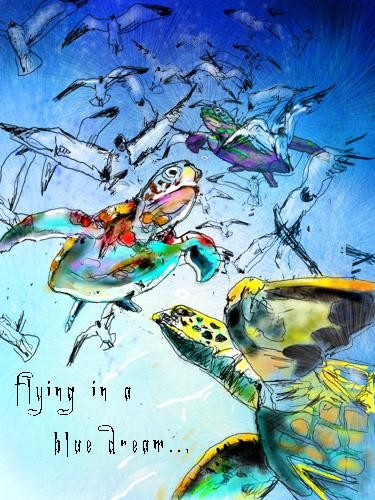 Painting titled "Flying in a Blue Dr…" by Miki De Goodaboom, Original Artwork, Oil