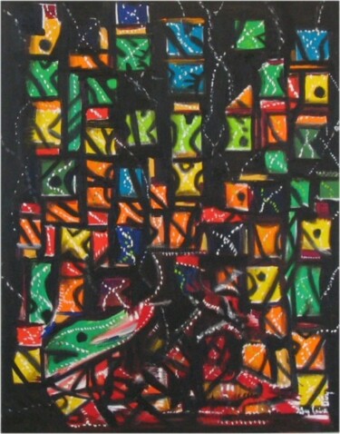Painting titled "Cache Cache" by Guylaine Déry, Original Artwork, Oil