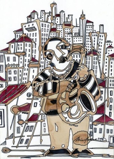 Pintura intitulada "saxofonista" por Mário Fresco, Obras de arte originais, Arquitetura