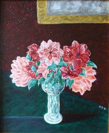 Peinture intitulée "Bouquet avec miroir" par Mog, Œuvre d'art originale, Huile