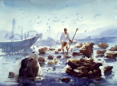 Painting titled "Boath07" by Kishore Singh, Original Artwork, Oil