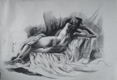 Painting titled "Crayons_Nude_Pose15" by Kishore Singh, Original Artwork, Oil