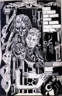 Dessin intitulée "famille en conflit" par Abderrahmane Abdelrafie Matallah, Œuvre d'art originale