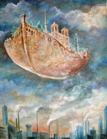 Schilderij getiteld "L 'arche sidérale" door Christian Eprinchard, Origineel Kunstwerk, Olie