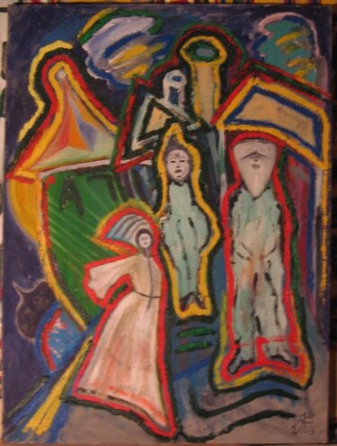 Malerei mit dem Titel "figures in the city" von Zoran Komatinović, Original-Kunstwerk