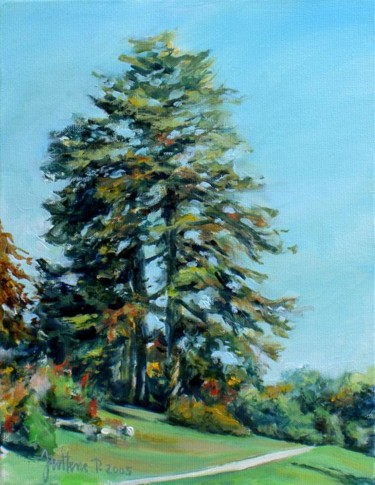 Painting titled "Le duo de cèdres da…" by Philippe Juttens, Original Artwork, Oil