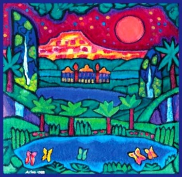 Malerei mit dem Titel "Erina the new Planet" von Arias, Original-Kunstwerk, Öl