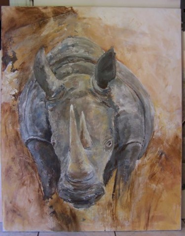 Peinture intitulée "oho... le Rhino!" par Anne-Frédérique Ferret, Œuvre d'art originale