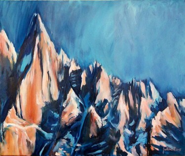 Les Drus et les Flammes de pierres, Chamonix Peinture intitulée "Les Drus et les Fla…" par Philippe Juttens, Œuvre d'art originale, Huile