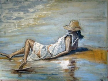 Painting titled "Women on the beach" by Gunter Kreil, Original Artwork, Oil
