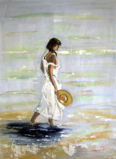 Painting titled "Kvinde ved Stranden" by Gunter Kreil, Original Artwork, Oil