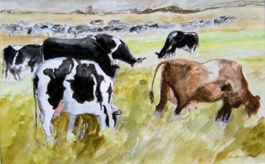 Painting titled "Cows" by Gunter Kreil, Original Artwork, Oil
