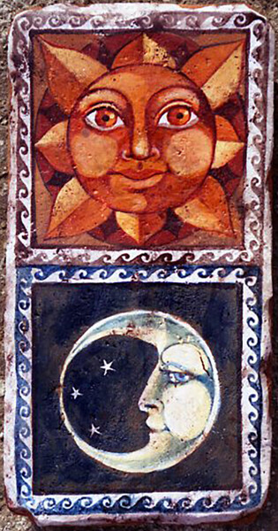 sole-luna su tavella di terracotta Peinture intitulée "sole-luna su tavell…" par Silvia Benfenati, Œuvre d'art originale, Acrylique