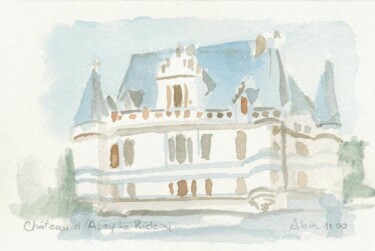 0011 Chateau d'Azay le Rideau Peinture intitulée "0011 Chateau d'Azay…" par Aquarelles-Alain, Œuvre d'art originale, Aquarelle