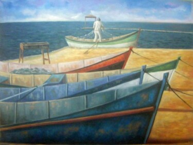 Peinture intitulée "Barcos de Iguaba" par Sandro José Da Silva, Œuvre d'art originale, Huile