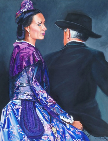 Peinture intitulée "Arlésienne robe vio…" par Agnès Borg-Burglen, Œuvre d'art originale, Huile Monté sur Châssis en bois