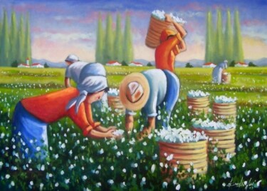 Pintura intitulada "Colheita de Algodão" por Sandro José Da Silva, Obras de arte originais, Óleo
