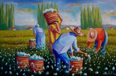 Pintura intitulada "Colheita de Algodão" por Sandro José Da Silva, Obras de arte originais, Óleo