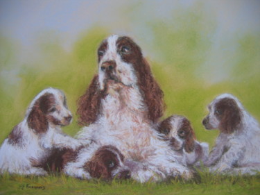 Painting titled "Cockers tendresse" by Josette Francois, Original Artwork, Pastel