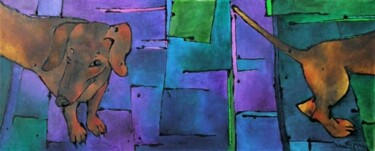 Malarstwo zatytułowany „Dogocentryzm 1” autorstwa Małgorzata Krasucka, Oryginalna praca, Olej Zamontowany na Drewniana rama…