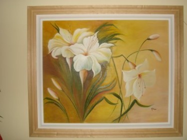 Painting titled "FLORES BRANCAS" by Regina Viana, Original Artwork, Oil