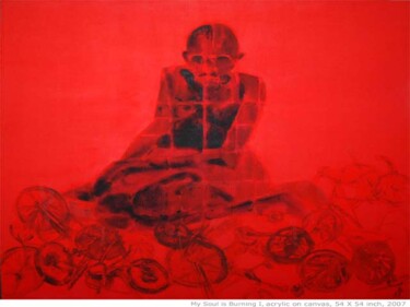 Painting titled "my soul is burning I" by Raj Kumar Mazinder, Original Artwork