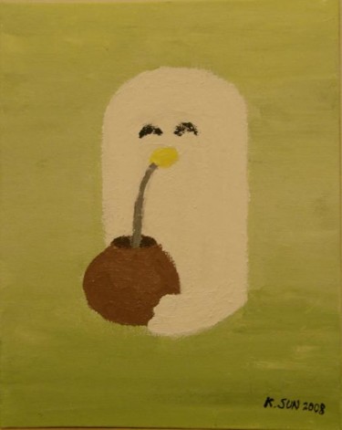 Painting titled "Drinking Mate (2)" by Kai-Yu Sun, Original Artwork, Oil