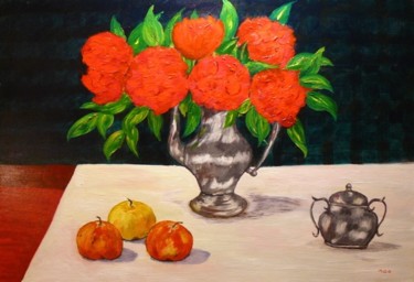 Peinture intitulée "Pivoines, sucrier e…" par Mog, Œuvre d'art originale, Huile