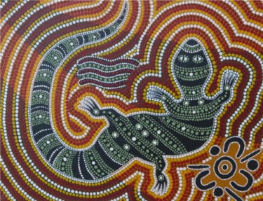 Peinture intitulée "Leaping goanna, the…" par Jean Louis Jabalé, Œuvre d'art originale