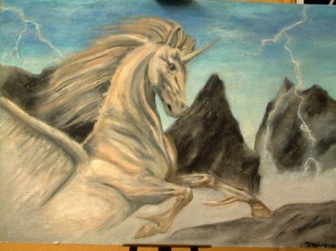 Malerei mit dem Titel "la corne de Dieu" von Khan, Original-Kunstwerk, Öl
