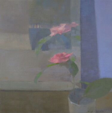 Painting titled "camélia" by Mathieu Weemaels, Original Artwork, Oil