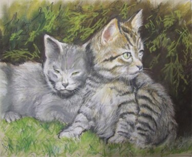 Ζωγραφική με τίτλο "FARM KITTENS" από Bob Payne, Αυθεντικά έργα τέχνης