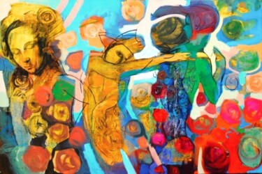 Pintura intitulada "mulher & flor" por Dhi Ferreira, Obras de arte originais, Óleo