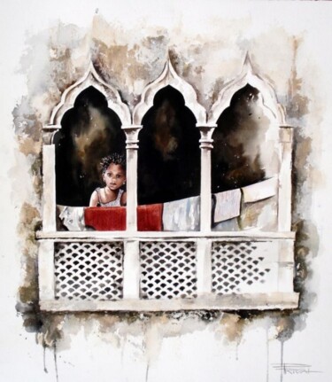 Peinture intitulée "Fenêtre sur Zanzibar" par Sonia Privat, Œuvre d'art originale, Huile