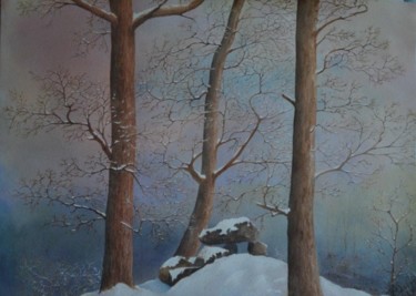 Peinture intitulée "le dolmen et les 3…" par Guylaine, Œuvre d'art originale, Aquarelle