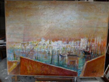 Peinture intitulée "Blanc le port là-bas" par Pierre Baldi, Œuvre d'art originale