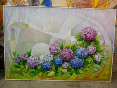 Peinture intitulée "Les hortensias" par Pierre Baldi, Œuvre d'art originale