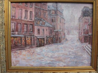 Rue du Haut-Pave,vue Prise du quai de Montebello vers la platze Maubert, Paris 1858 Peinture intitulée "Rue du Haut-Pave,vu…" par Slobodan Paunovic, Œuvre d'art originale, Huile