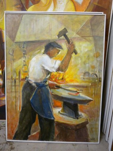 Peinture intitulée "Le forgeron" par Pierre Baldi, Œuvre d'art originale