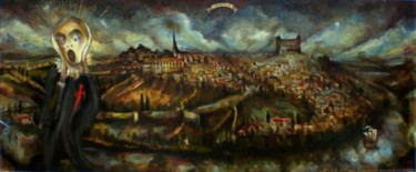 Painting titled "EL APOTEOSIS DE TOL…" by Alexander Leal Cid, Original Artwork, Oil Mounted on Wood Stretcher frame