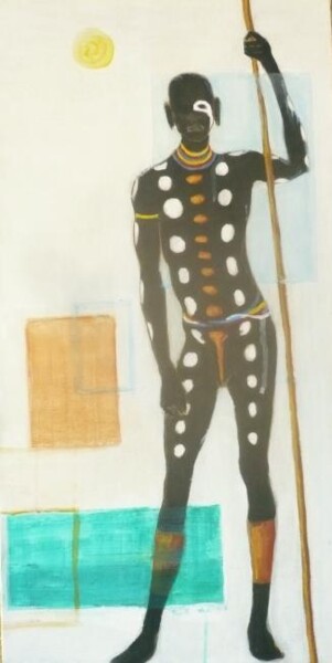 Peinture intitulée "WARRIOR WITH POLE" par Joe Johnson, Œuvre d'art originale