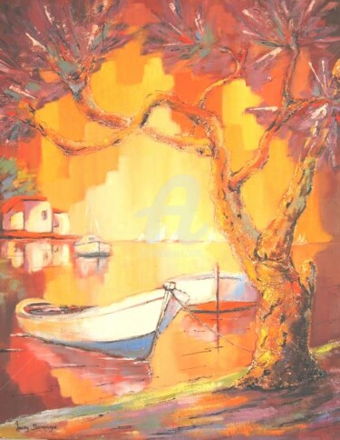 Peinture intitulée "Tamaris en fleurs" par Jacky Dumergue, Œuvre d'art originale, Huile